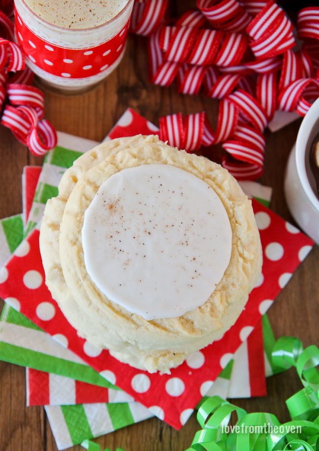 Christmas Sugar Cookies With Eggnog, Hot Chocolate And Peppermint Frosting