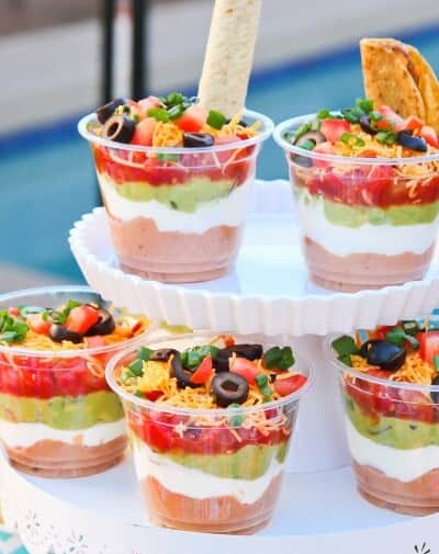 Easy Cinco De Mayo Snacks - Seven Layer Dip Cups