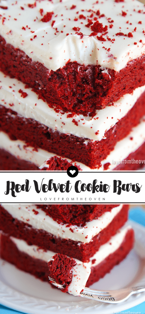 Red Velvet Cookie Bars With Cream Cheese Frosting