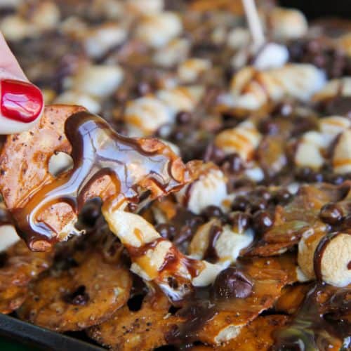 Caramel Pretzel Dessert Nachos • Love From The Oven