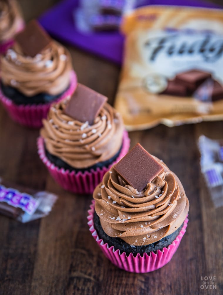 Salted Chocolate Fudge Cupcakes • Love From The Oven