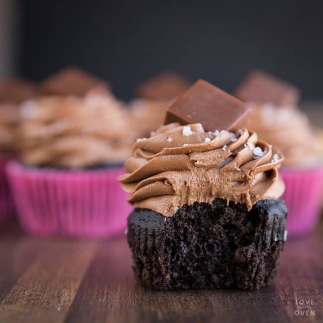 Chocolate Fudge Cupcakes Topped With Sa Salt Cocoa Fudge