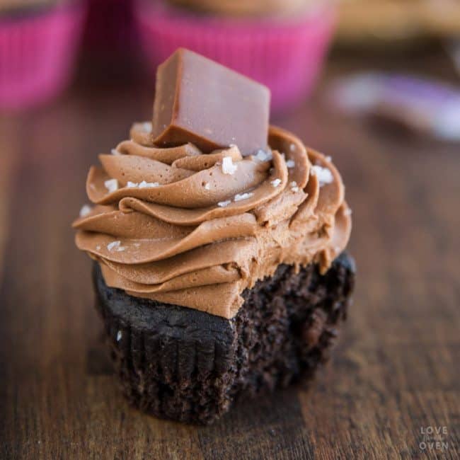 Chocolate Fudge Cupcakes Topped With Sea Salt Cocoa Fudge