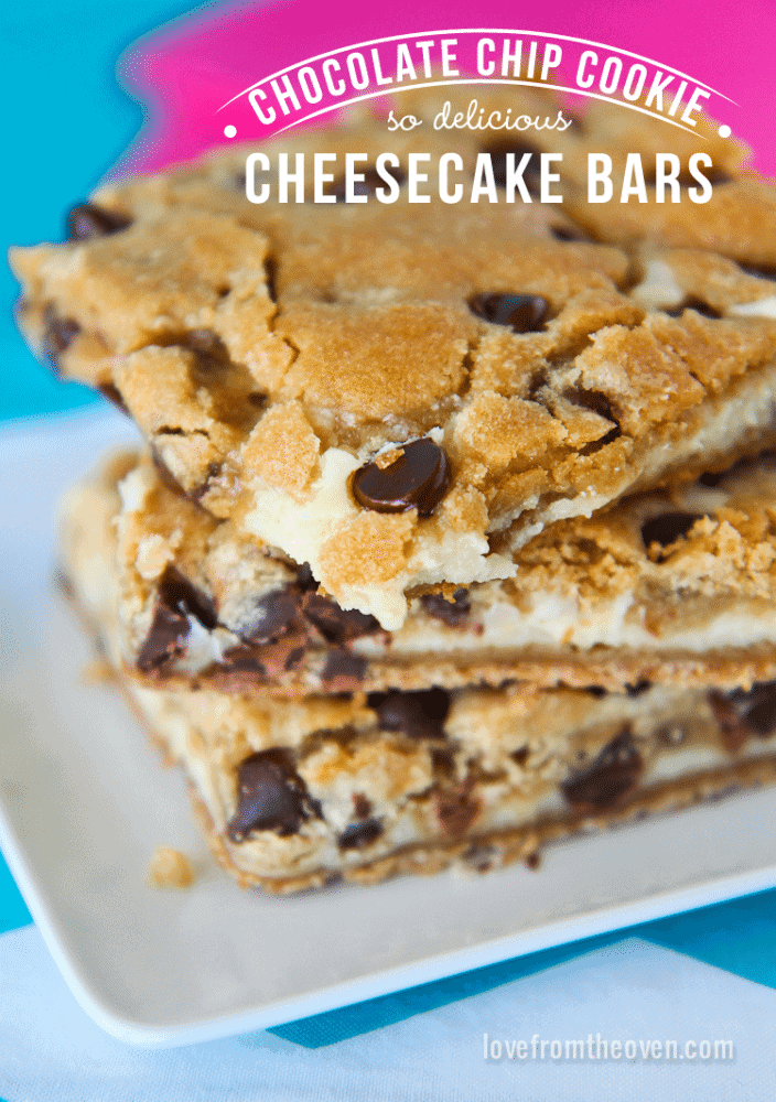 Chocolate Chip Cookie Cheesecake Bars • Love From The Oven