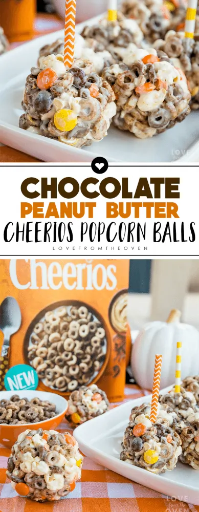 Chocolate Peanut Butter Cheerios Popcorn Balls by Love From The Oven