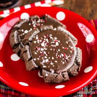 Chocolate mocha cookies on a red plate