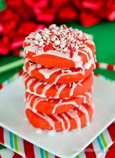 A stack of peppermint shortbread cookies
