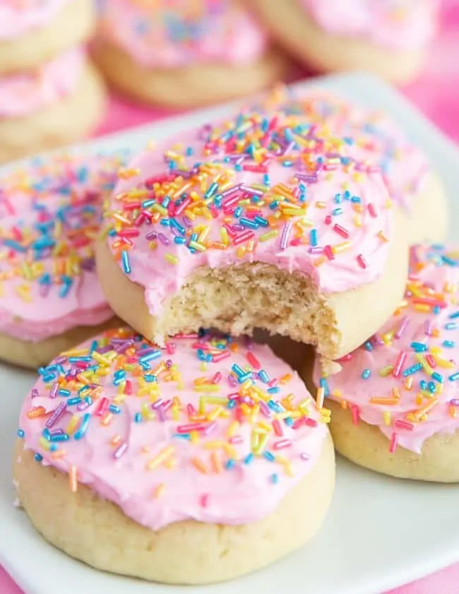 A stack of soft baked sugar cookies