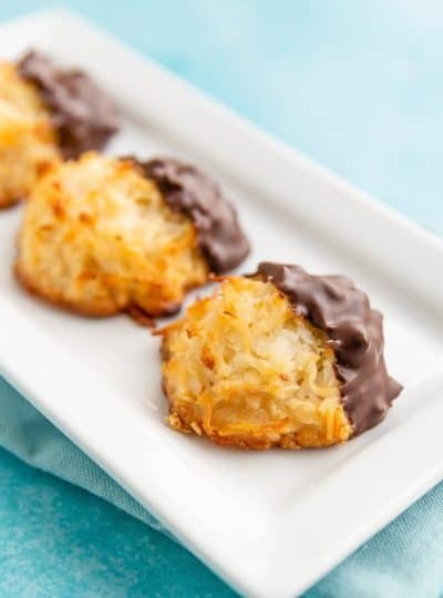 Several chocolate dipped macaroons