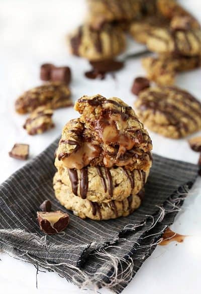 Molten Caramel Chocolate Oatmeal Cookies