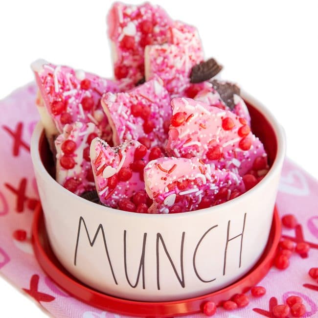 A bowl of valentine bark