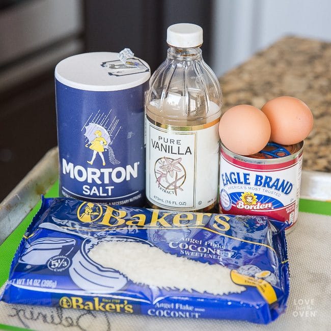 Ingredients for making coconut macaroons