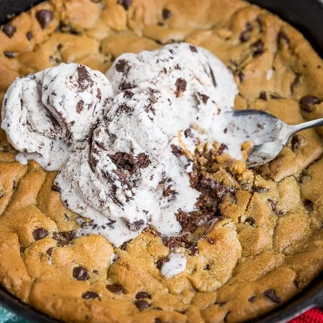 Pizookie (chocolate chip cookie in a skillet) Recipe - Home and Kind