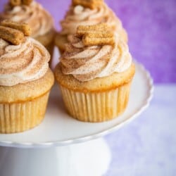 Churro cupcakes on a cake stand