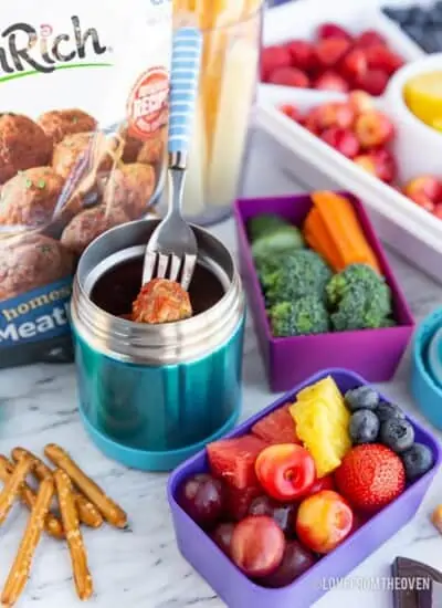 School lunch foods in different containers