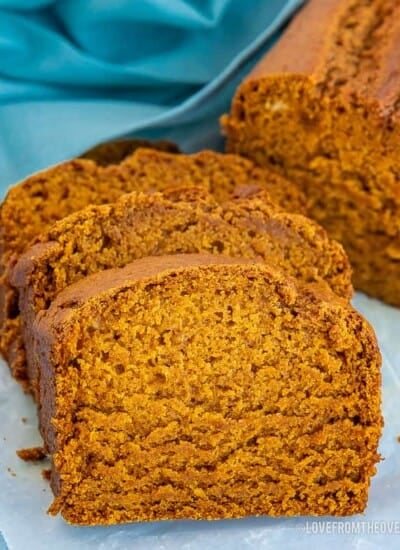 Sliced vegan pumpkin bread