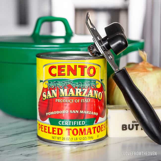 A close up of a can of tomatoes