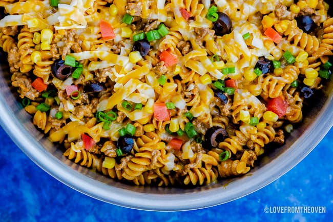 A bowl filled with Pasta 