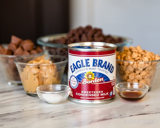 Ingredients for chocolate fudge on a table