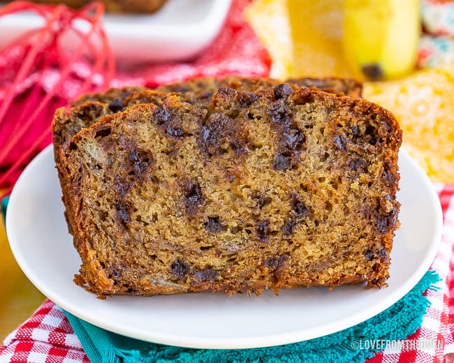 Sliced chocolate chip banana bread