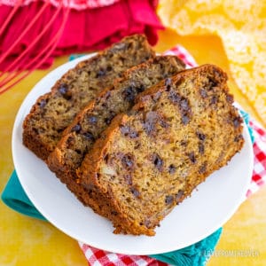 Sliced chocolate chip banana bread