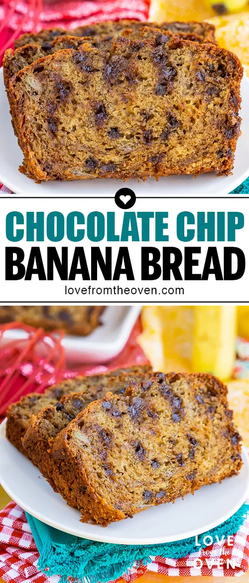 Several images of Sliced chocolate chip banana bread