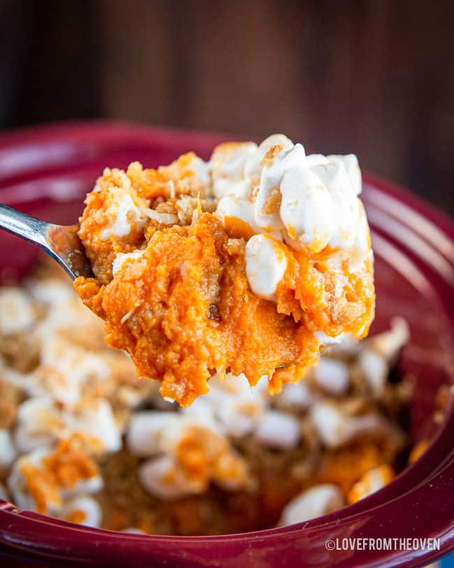 A close up of sweet potato casserole