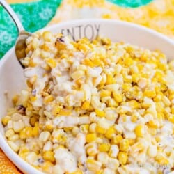 A bowl of crockpot creamed corn