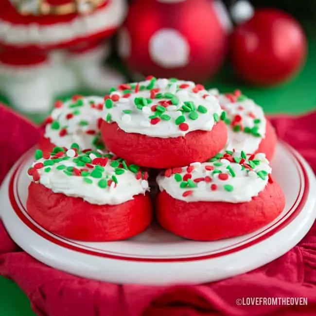 Lofthouse style cookies with Christmas-colored sprinkles