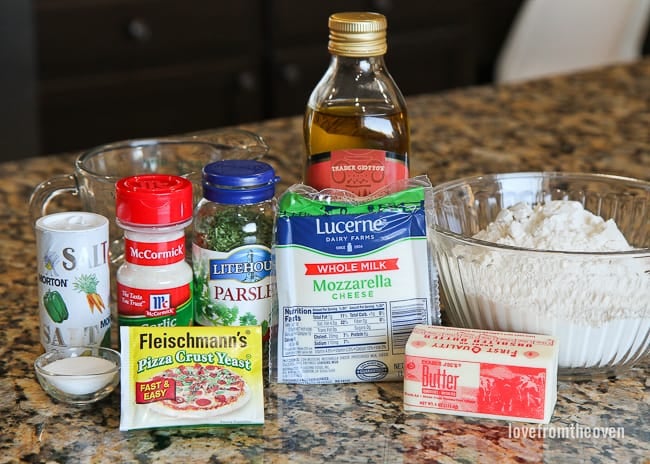 Raw ingredients for garlic rolls