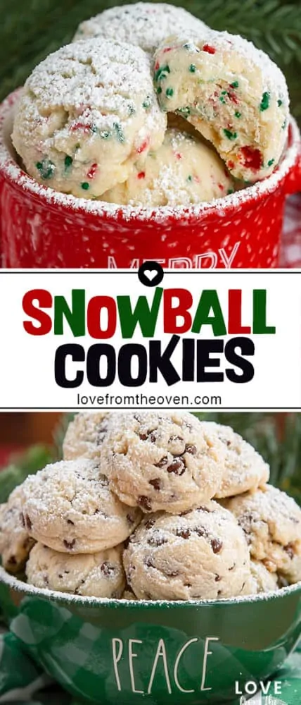 Several photos of snowball cookies