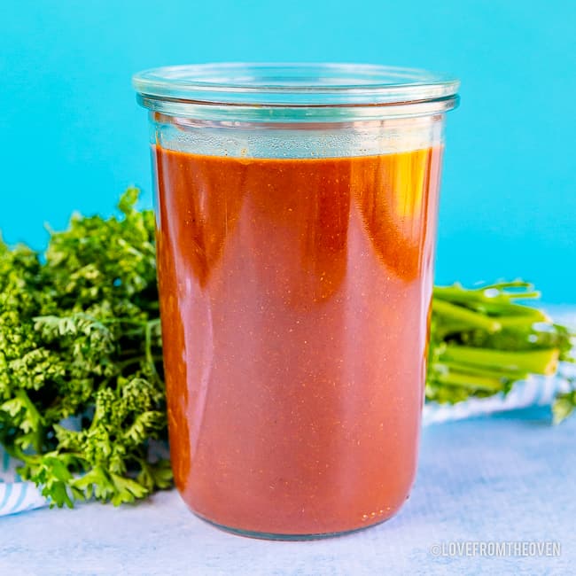 Jar of homemade enchilada sauce