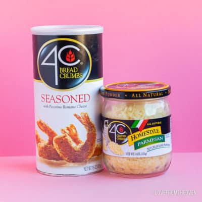 Container of 4C bread crumbs and a jar of 4C grated parmesan