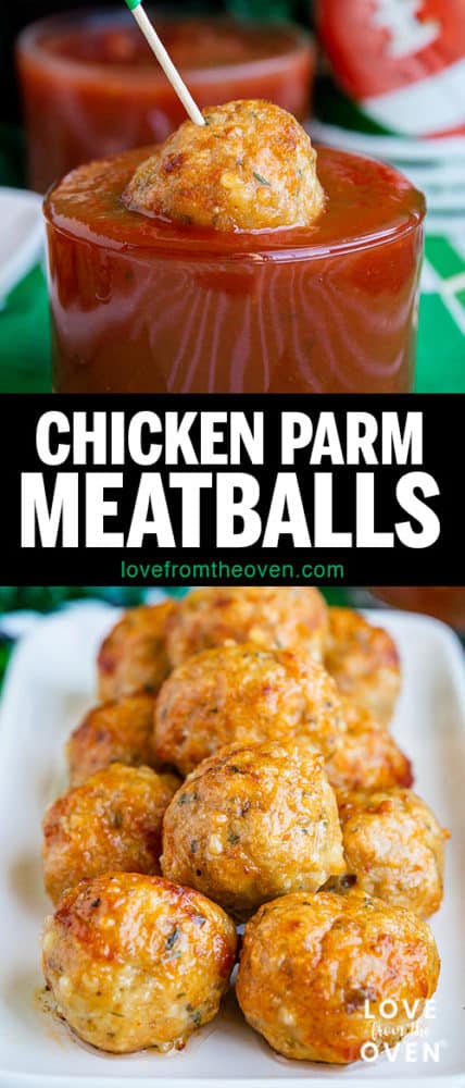 Several images of chicken parm meatballs