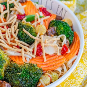 Close up of a bowl of chow mein