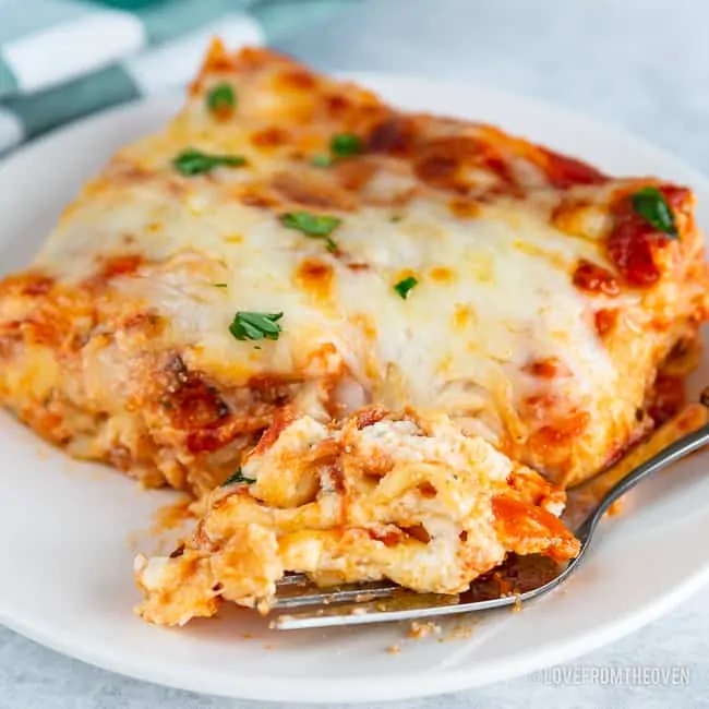 Close up of cheesy meatless lasagna