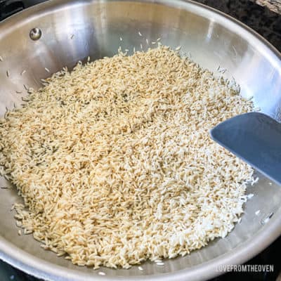 Rice in stainless steel pan