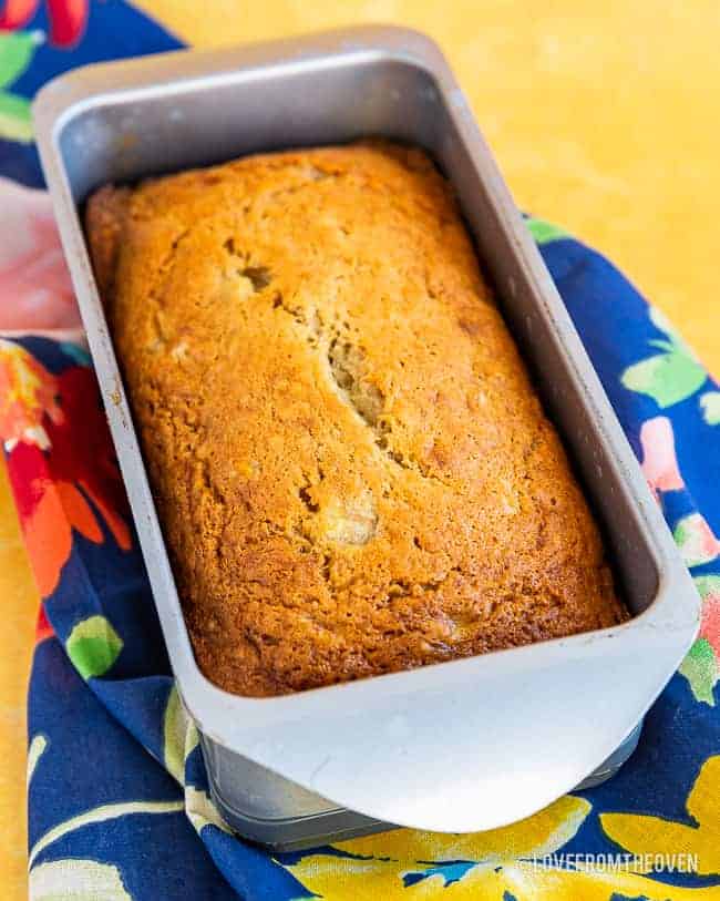 A pan of banana bread