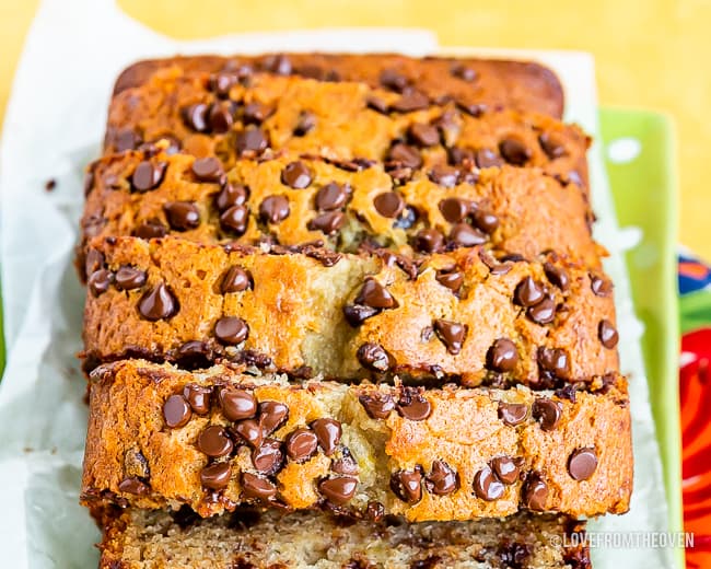 Sliced chocolate chip banana bread