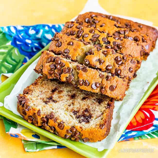 Sliced chocolate chip banana bread