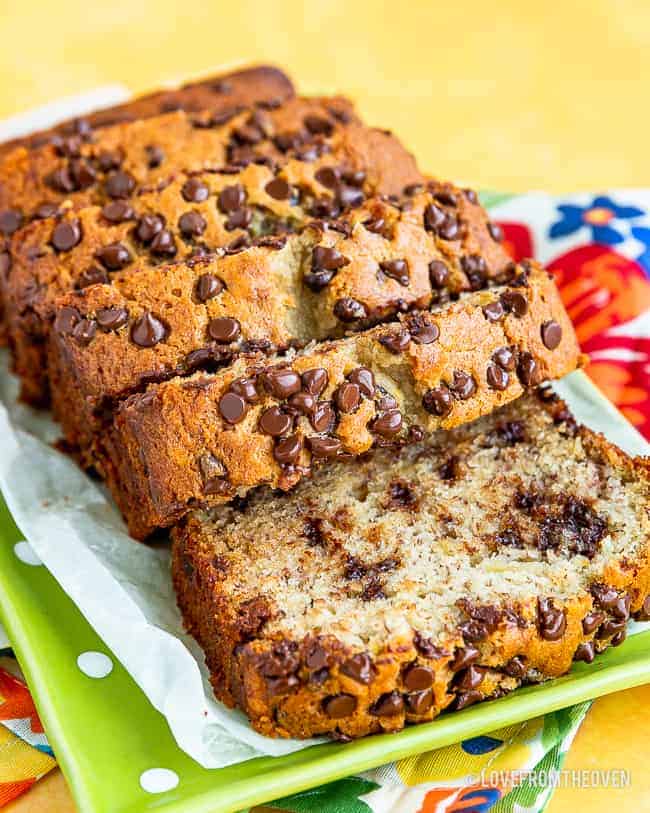 Several slices of chocolate chip banana bread