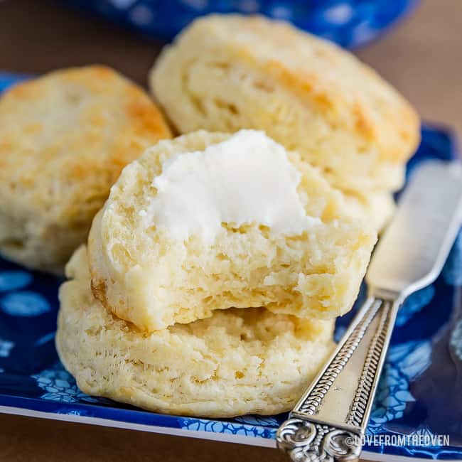 A plate of food, with Biscuit and Butter