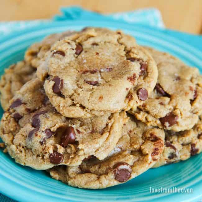 A pile of Chocolate chip cookies