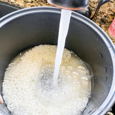 A pot with food in it, with Rice and Cooker