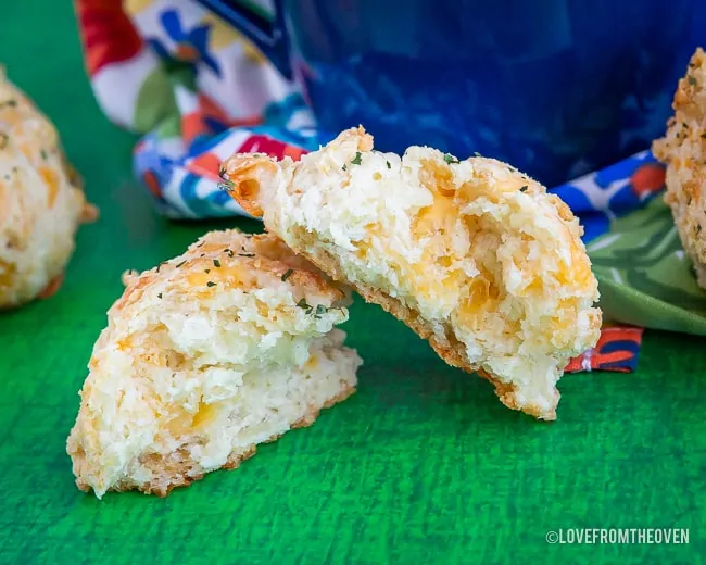 A close up of Cheddar bay biscuits
