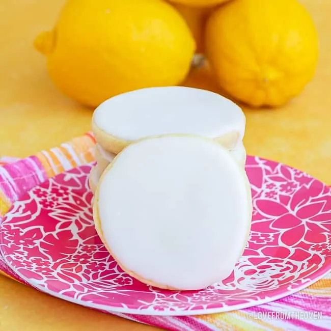 lemon cookies on a pink plate