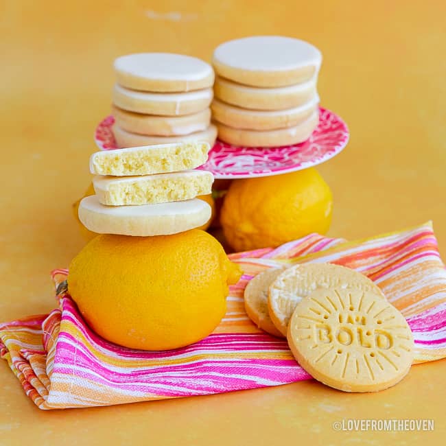 Several stacks of lemon cookies