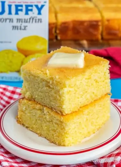 Pieces of cornbread on a plate