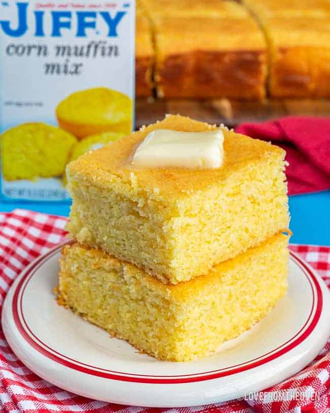 Pieces of cornbread on a plate