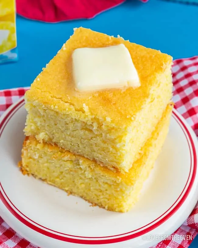 Two stacked pieces of cornbread
